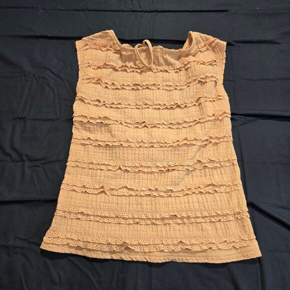 NWT Pretty Garbage Frill Lace Boat Neck Top Dusty Rose Sz S Coastal Cowgirl - Picture 1 of 10